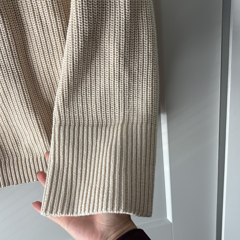 & Other Stories Cream V-Neck Ribbed Collared Cotton Sweater - Picture 5 of 6